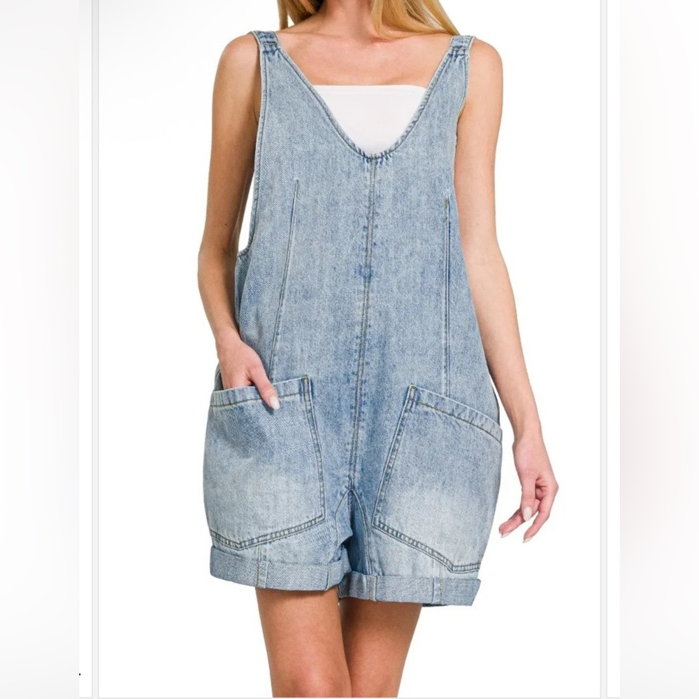 Zenana Light Denim Cottagecore Women's Overalls - Picture 5 of 5